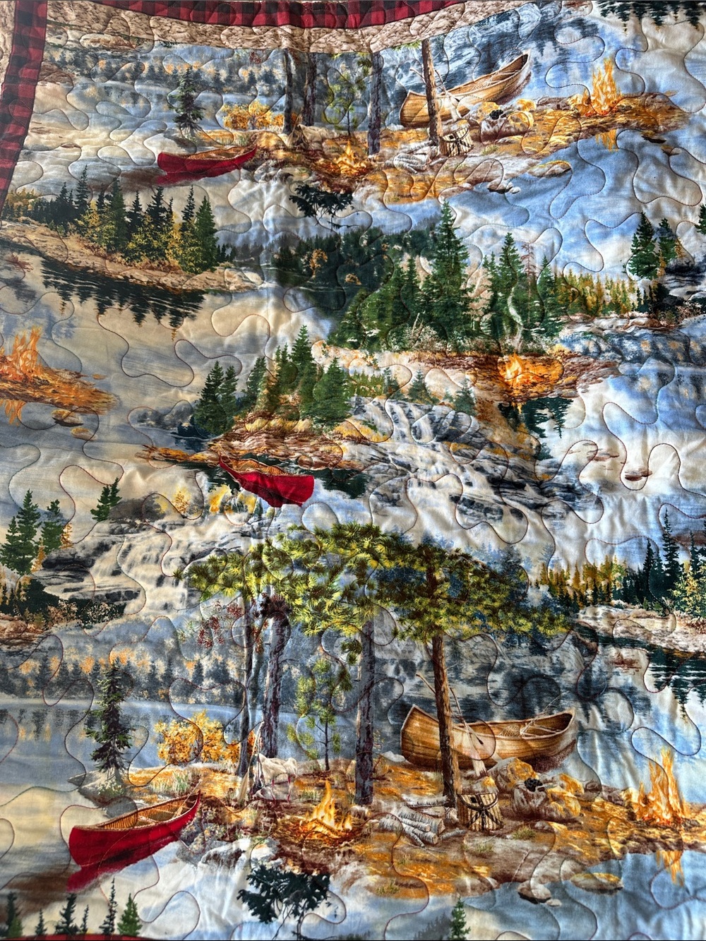 Scenic Forest Quilted Throw in Blue, Red & Green - handmade - Picture 2 of 4
